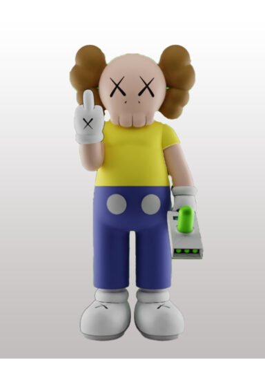 TNC2241KWSRM-Kaws Rick and Morty Boyalı Figür Kaws Morty Orta Parmak Figür Büyük Boy 20CM