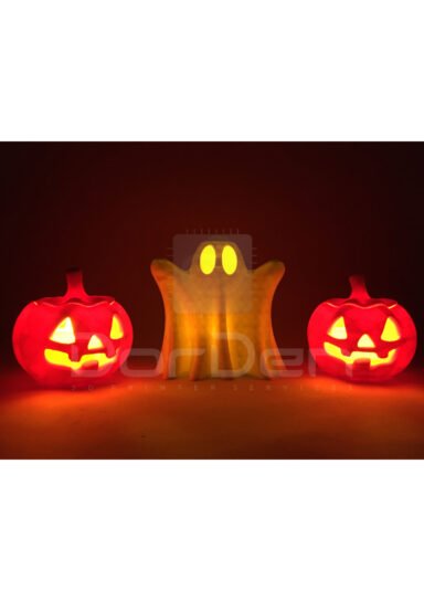 80125048046-Cadılar Bayramı Hallowen Balkabağı ve Hayalet Temalı Tealight Mumluk Dekor Set