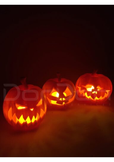 80125048043-Cadılar Bayramı Hallowen Balkabağı Temalı 3'lü Tealight Mumluk
