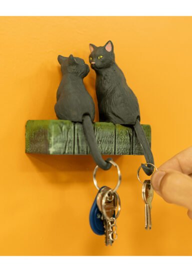 TRN73523DFR63-Dekoratif Anne ve Yavru Kedi Figürlü Boyalı Anahtarlık