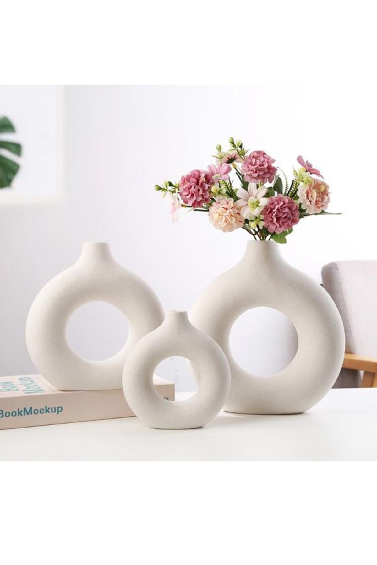 TYBUJX9H6EW4X61C51-Nordik Yuvarlak Dekoratif Sert Plastik 3'lü Vazo