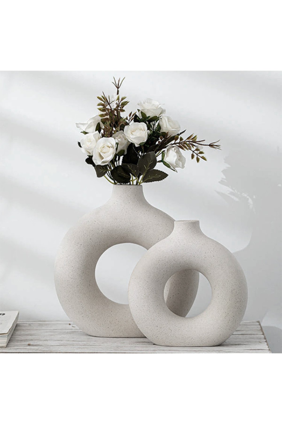 Nordik Yuvarlak Dekoratif Sert Plastik 3'lü Vazo - Görsel 2
