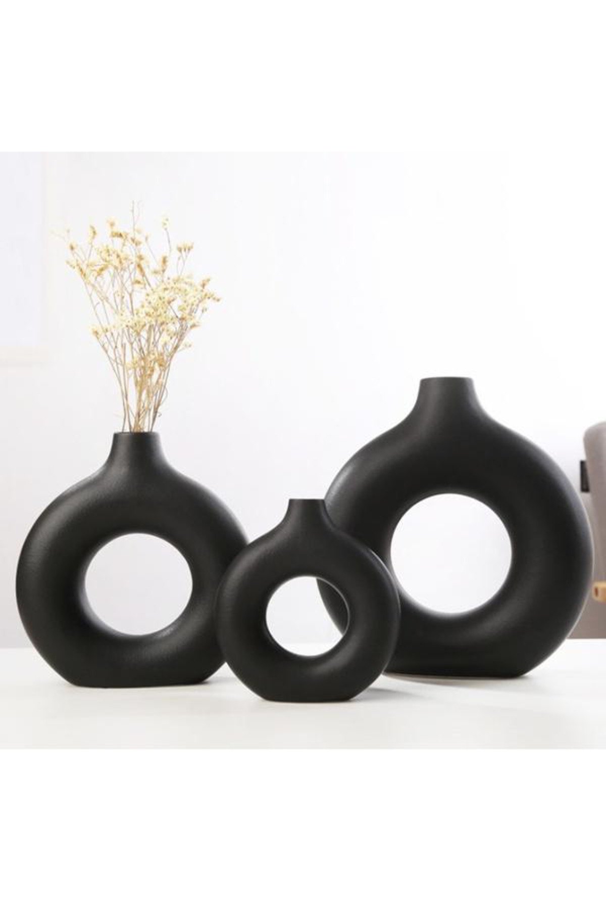 TNC2652VZSNV-Nordik Yuvarlak Dekoratif Sert Plastik 3'lü Vazo